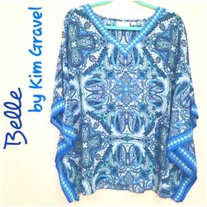 Kim Gravel Paisley Boho Butterfly Sleeved Top in Blues and White